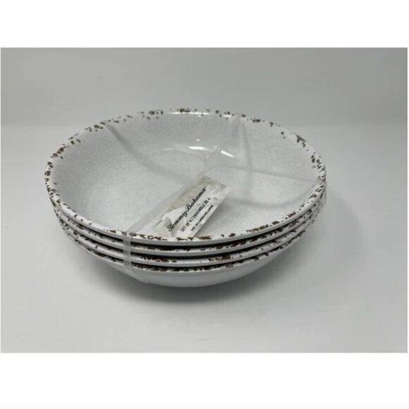 NWT Tommy Bahama 9" White Melamine Dinner Bowls Set of 4 Rustic Crackle Design - Picture 1 of 5